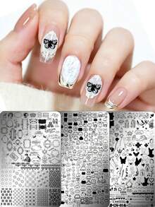 satki Nail Art Stamping Plate Cute Bear Pig Rabbit Cartoon Anime Nail Decoration Template Bow Nail Art Accessories Tool Beginner No Hand-Painting Nail Stamping Steel Plate Soft Silicone Transfer Tool - Multicolor - View 3