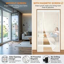 Magnetic Screen Door, Side-Opening Double-Sided Installation Magnetic Mosquito Net Door, Mosquito-Proof Door Curtain, Polyester Fiber Mesh, High-Density Breathable Screen, Balcony Patio Fly And Insect-Proof Door Curtain, With Installation Accessories - White - White - View 6