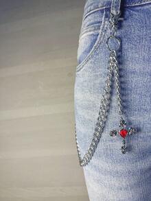 Cross Pants Chain Waist Chain Lobster Clasp Pendant Wallet Chain Vintage Chain Double Layer Chain Hip Hop Punk Jeans Chain Pocket Chain Men's Key Chain Multi- - Silver - View 2