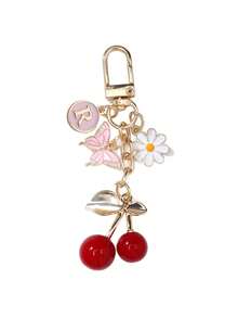 Charm de Bolsa Fofo Rosa Cereja Borboleta & Letra A-Z - Pendente de Moda para Mochila Cereja, Chaveiro, Pendente de Liga de Letra A-Z, Pendente para Auriculares, Ornamento Pendente para Carro, Charm Decorativo, Chaveiro Cereja, Ornamento de Bolsa, com Clipe de Bolsa, Joias de Resina Brilhante & Metal, Adequado para Carteira e Mochila Feminina - Multicolorido - Ver 12