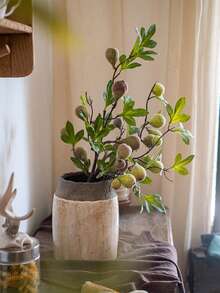 Artificial Fig Branch Stem With Faux Fig Fruit, Autumn Greenery Foliage, Artificial Fiddle Leaf Fig Branch With Fig Fruit, Fake Greenery, Suitable For Restaurant, Bathroom, Living Room Center Decor, Autumn Home Decoration - Multicolor - View 3