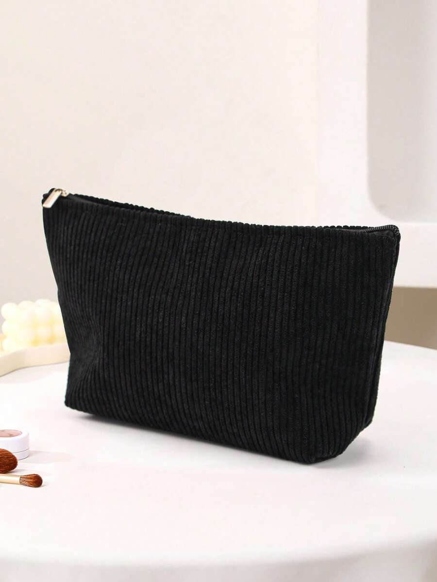 Estuche de Maquillaje de Pana con Cremallera, Estuche Organizador Multicolor para Cosméticos, Portátil para Viajes y Uso Diario - Negro - Ver 1