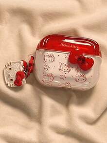 SANRIO 1pc Cute Red Bow Kitty + Pendant Clip Bluetooth Earphone Protective Case - Red Polka Dot Bow KT - View 2