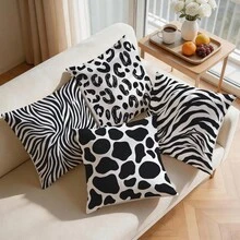 4pcs/1pc Black & White Animal Texture Pattern Pillow Covers, Single-Sided Printed Pillow Covers, Suitable For Living Room, Bedroom, Home Decor, All-Season Pillow Covers - Multicolor - View 8