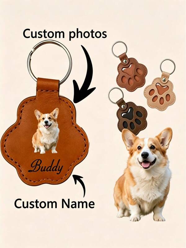 Personalized Pet Fur Memorial Keychain, Customized Pet Fur Collection Keychain, Paw Print Pet Fur Keychain, Cute Dog And Cat Design, Portable Pet Owner Keychain - Christmas, Halloween, Pet Accessories, Innovative PU Fur Storage Bag