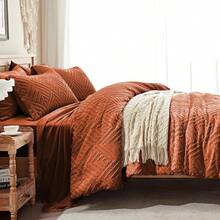 Zzlpp - 7 Piece Complete Duvet Set, Cream Tufted Bed In A Bag With Duvet And Sheets, All Season Boho Bedding Set With 1 Duvet, 2 Decorative Pillowcases, 2 - 焦橙色 - 查看 4