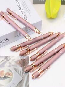 22pcs Set/ (2 Pens + 20 Refills) Rose Gold Retractable Ballpoint Pens, With Touchscreen Rubber Tip, Dual Function Writing And Touchscreen, Convenient To Use, Suitable For Various Occasions - 22pcs Set - View 2