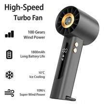 SULVGO Ventilador de mano de alta velocidad con 1800mAh, enfriamiento de verano, 100 velocidades ajustables sin escalones, LED, recargable por USB, mini soplador portátil silencioso, con brújula incorporada y gancho, ventilador de escritorio turbo, apto para uso al aire libre - Soporte de Mano - Ver 1