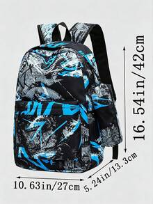 Conjunto de 2 piezas de mochila y bolso bandolera con estampado de grafiti de nailon para hombres, estilo callejero, adecuado para adolescentes en la escuela (mochila de vuelta a la escuela) - Azul - Ver 9