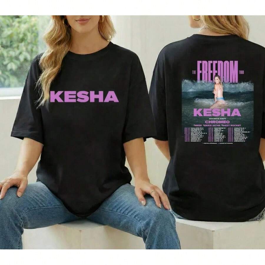 Ropa de concierto de Kesha, Camiseta de la gira Kesha The Freedom Tour 2026, Regalo para fans de Kesha, Camiseta con diseño de Kesha, Mercancía de Kesha, Camiseta de la gira Kesha Tour 2026, - Negro - Ver 1