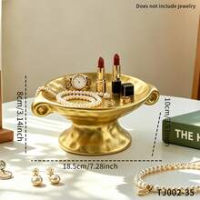 1/2pcs Luxury Dual-Handle High-Foot Storage Tray, Vanity Jewelry Ring Lipstick Organizer Dish, Entryway Desk Key & Miscellaneous Storage Plate, Bedroom Makeup Table Decorative Ornament - Housewarming Gift - Multicolor - View 15