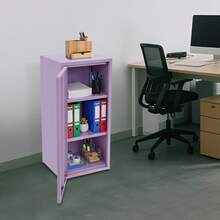 Armario de almacenamiento de 3 niveles, armario de almacenamiento con estantes regulables en altura, armario de almacenamiento metálico con una puerta. - Morado - Ver 3