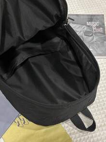 1pc Solid Color Large Capacity Fashion Women's Classic Student Backpack, Versatile Commuter Multi-Pocket Backpack With 3D Bow Pattern, Suitable For Girls Travel - Black - View 6