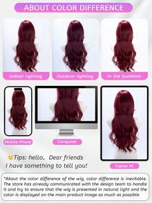 alicegarden 28 Inch Long Synthetic Wig, Natural Curly Style, Stunning Burgundy Red, With Bangs Design, Suitable For Women's Daily, Party, Cosplay Use, Natural And Durable Wig Gift, Halloween - Burgundy - View 11