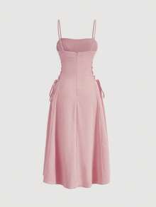 MOD Long Red Evening Dress With Pleats At The Bust And Lacing At The Sides, Summer Dresses For Women - Merah terang - View 1