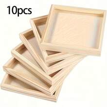 10pcs Unfinished Wooden Trays - Multi-Functional Craft Wooden Tray Set For Display And Serving, DIY Painting, Dyeing, 3D Puzzles And Art Projects, 3D Handmade DIY Wooden Trays - Multicolor - View 11