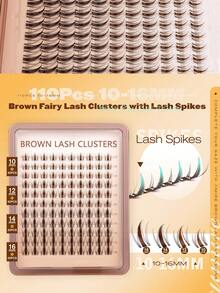 Brown Natural Wispy Eyelash Clusters, Anime Eyelash Clusters, Pointed Eyelash Extensions, C-Curl Single Lash Extensions, Pointed Single Lash Extensions, 10-16mm Eyelash Clusters With Base, DIY At-Home Eyelash Extensions 110pcs - D - View 2