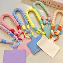 1pc Summer Fresh Dopamine Solid Color High-Quality New Handmade Woven Short Phone Lanyard Wrist Strap - Multicolor - View 4