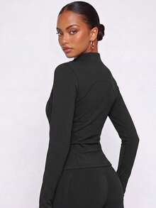 VUTRU 1pc Women Sport Jacket With Thumb Hole, Slim Fit For Running Yoga Black Spring Sports - Black - View 10