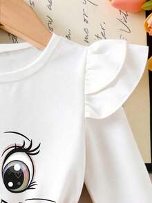 Set Atasan dan Rok Lengan Panjang Leher Bulat Motif Kartun untuk Bayi Perempuan - Putih - View 3
