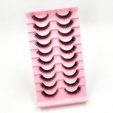 10對3D仿貂毛條狀假睫毛 D捲度 蓬鬆貓眼款 濃密黑色睫毛帶 自然接睫效果 可重複使用 日常練習用 - 黑色 - 查看 2