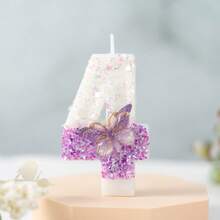 1PC Birthday Candle Gradient Purple Glitter Number 0-9 Candle With Purple Butterfly Decor, Cake Topper For Birthday Anniversary Party - Purple - View 5