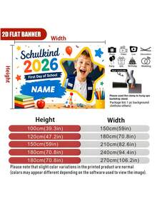 1pc Customizable Photo & Name German 2026 Student Back To School Party Banner Backdrop, Book, Apple, Colored Pencil, Party Hat, Confetti, Star Balloon Design, Suitable For Back To School Party, Holiday Event, Theme Party Background Decoration Photography Banner Vinyl - Type a - View 5