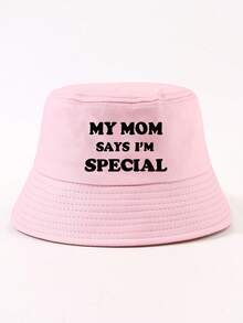 1件裝時尚「MY MOM SAYS I'M SPECIAL」標語熱轉印簡約休閒漁夫帽 中性款 戶外旅行防曬顯臉小 可調節 百搭派對街頭風水桶帽 - MY MOM漁夫帽 - 查看 27