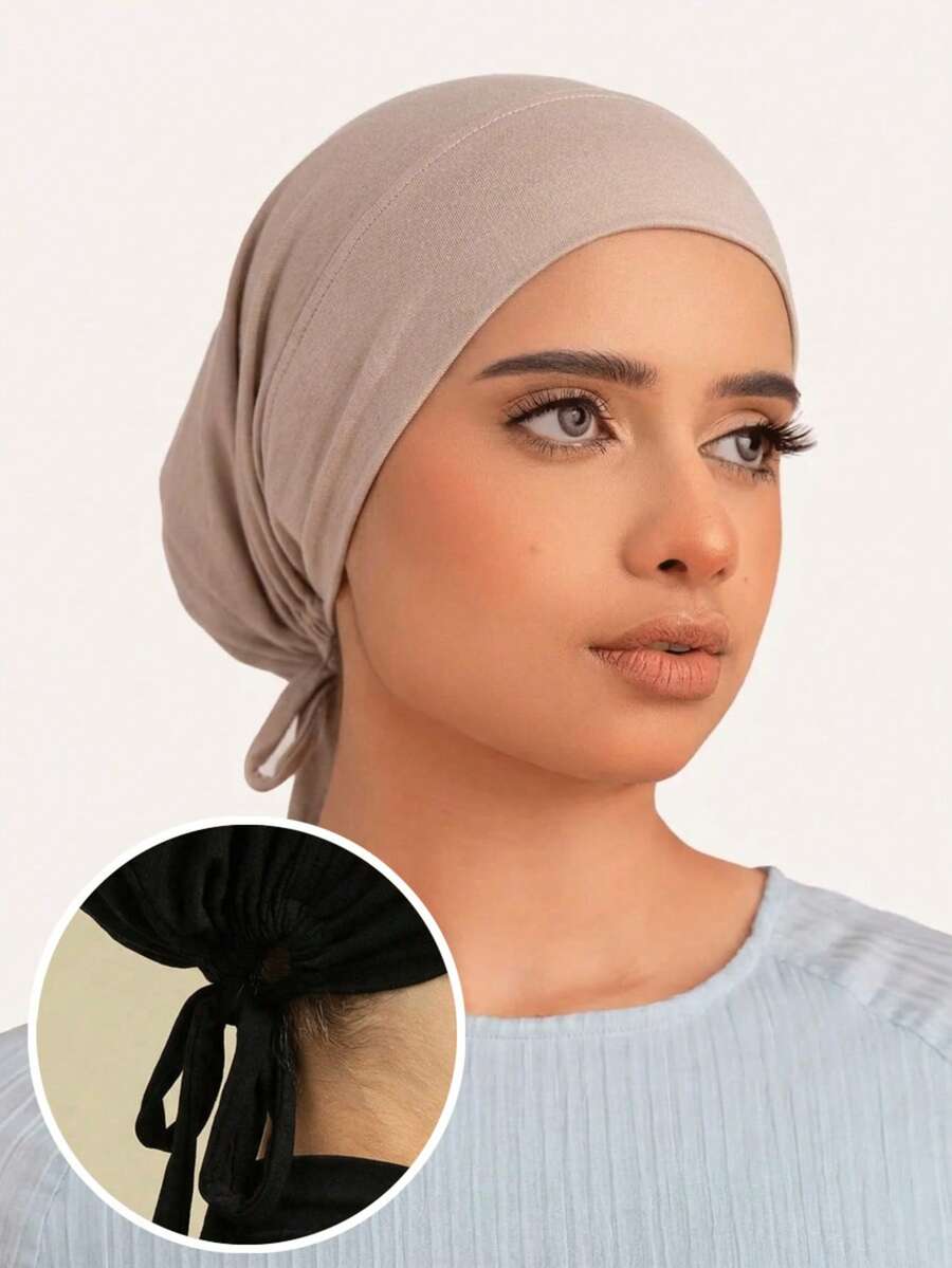 1pc Women's Solid Color Elastic Band Adjustable Scarf Beanie Hat