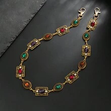 Retro Antique Gold Multicolor Rhinestone Trouser Chain Y2K Punk Rock Jeans Pocket Waist Accessory Unisex Beach Palace Marble Pattern Shiny Spring Summer Autumn Winter - Multicolor - View 3