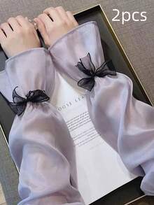 2pcs/1pc Pearl Glossy Ice Silk Sun Protection Arm Sleeves, Lightweight & Breathable, 3D Bow Flare Cuff Design, Suitable For Commuting, Travel, Driving - Multiple Styles - View 13