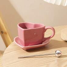 1 Set 120ml/4oz Cute Heart-Shaped Espresso Cup With Tray, Ceramic Coffee Cup Set, Suitable For Double Espresso, Macchiato, Long Black, Espresso, Romantic Gift For Valentine's Day, Anniversary, Wedding, Birthday - Multicolor - View 10