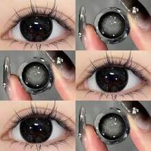 Leermoo One Pair Of Snowflake Black Color Contact Lenses Yearly Use Prescription 14.5mm DIA 8.6mm BC Big Eye Girl Natural Enlargement Small Pupil Effect Daily Cosmetic Color Contacts, Enhanced Eye Beauty, Photo-Ready Glam Look, Party Makeup - Snowflake Black - View 3