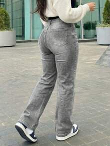 Women's Vintage-Style Wide-Leg Straight-Leg Jeans, Casual For Spring - 淺灰色 - 查看 1