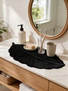 1pc Black Leaf Pattern Bath Mat, Bathroom Rug, Doormat, Small Carpet, Washable Carpet, Home Decor, Area Rug, Outdoor Mat, Bedroom Carpet - Multicolor - View 10