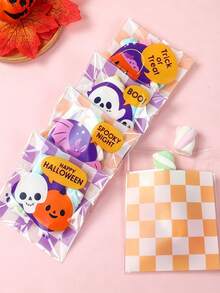 100pcs Halloween Self-Sealing Bags, Pumpkin & Ghost Gift Bags, Halloween Decoration, Halloween Party Decoration, Gift Packaging Bags, Halloween Trick Or Treat Party Supplies, Happy Halloween Decoration, Scary Halloween Decoration, Scary Atmosphere Decoration, Packaging Bags, Party Favors - Checkered Pumpkin - View 6