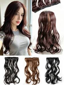 1-Piece Ultra-Lightweight Large Wave Hair Extension | 4 Clips Secure Invisible | Long Layered Curly Hair Volume Booster | Women's Daily Party Voluminous Natural Styling (Seamless Breathable) - Multicolor - View 3