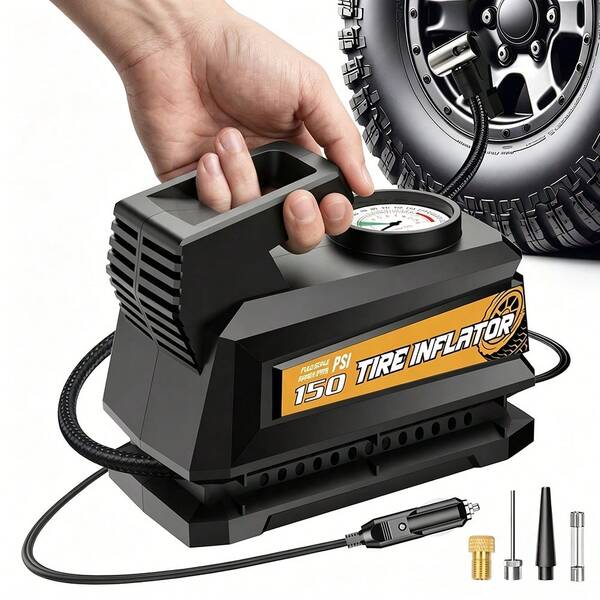 Carsun Portable Air Pump Tire Inflator, 150PSI 22 Cylinder 4X Faster Inflation Speed, Mechanical Design Tire Pressure Gauge With 300PSI Pressure Meter, Suitable For Cars, Motorcycles, Bicycles Car Accessories