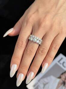 1件 0.1ct-0.5ct 4爪圓形設計 D色莫桑石女款訂婚戒指，S925純銀承諾戒指、週年紀念戒指，奢華珠寶禮物，新娘珠寶 - 金色 - 查看 3