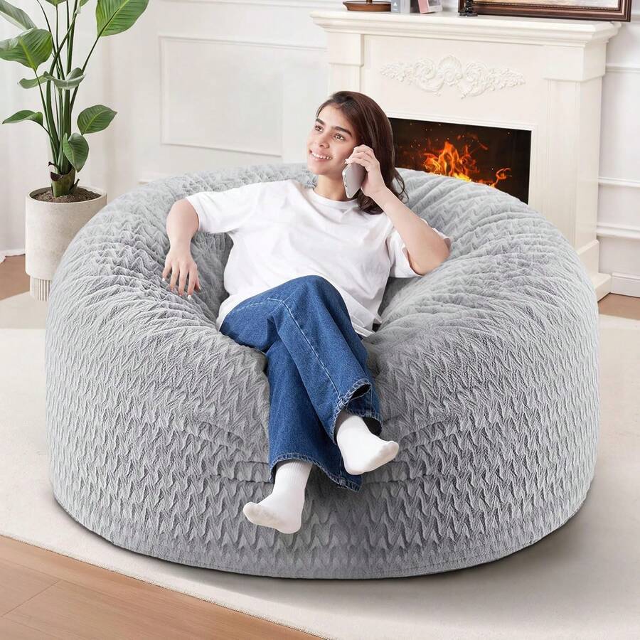 2-Leg Bean Bag Chair, Giant Bean Bag Chairs For Adults, Large Bean Bag Chairs With Memory Foam Filling, Large Bean Bag Chairs With Plush Cover - Gray - 淺灰色 - 查看 1