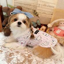 可愛寵物貓/狗衣服，狗狗用品，小型犬配件，柔軟小寵物服裝套裝，幼犬衣服，適合貓和幼犬，幼犬用品，公狗衣服，母狗衣服，防曬防脫毛居家服，鈕扣開合 - 彩色 - 查看 4