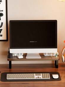 1pc Computer Monitor Stand, Laptop Cooling Stand, Space-Saving Desktop Organizer, Sturdy And Durable, Desktop Monitor Height Adjuster, Suitable For Gaming Room, Office, Bedroom, Home Decor - Brown - View 6
