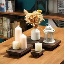 1/3 Set Brown Wooden Riser Stands, Stackable Rustic Farmhouse Kitchen Display Base, 3 Sizes, Home Kitchen Storage Decor Tray, Back To School Essential - Heavy Fired Color - View 9