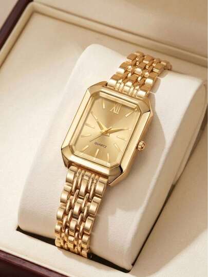 1PC Minimalist Luxury Square Dial Design Gold Roman Numerals Elegant Women's Quartz Watch Suitable For Daily Wear, Holiday Parties, Weddings And Other Occasions Gift For Girlfriend Women's Watch Gold Watch Fashion Women's Watch Watch Women's Wristwatch Gift For Women Gift For Friends Valentine's Day