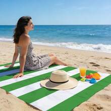 1pc Green Striped Pattern Beach Mat, Extra Large Beach Mat, Lightweight And Durable. Perfect For Travel, Camping And Picnic. Adult Extra Large Size. Perfect For Beach And Outdoor Adventure (Not A Beach Towel) - Multicolor - View 7