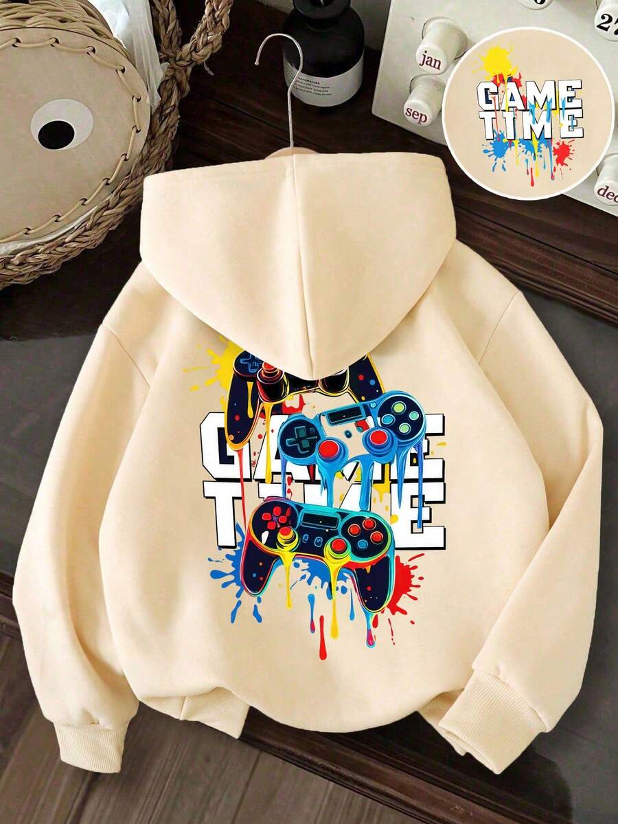 Sudadera cálida con estampado de consola de juegos para niño preadolescente - Albaricoque - Ver 1