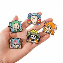 1/10入《One Piece》可愛Q版草帽一伙琺瑯領章針，路飛、索隆、娜美、喬巴金屬胸針徽章，背包夾克裝飾粉絲禮物 - 彩色 - 查看 5