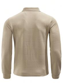Men's Autumn Casual Fashion Daily Commute Jacquard Polo Shirt With Turn-Down Collar - Khaki - View 5