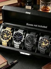 4pcs Set, Men's Round Dial Quartz Watch, Alloy Case & Strap, Pointer Display, Suitable For Various Occasions, Versatile Matching, Fashionable & Versatile, Perfect Gift For Father/Brother/Boyfriend - Multicolor - View 1