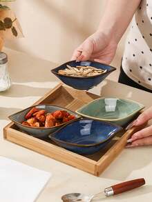 1/3-Piece Wooden Tray, Retro Minimalist Ceramic Snack Plate/Dessert Plate/Tray/Nut Bowl/Condiment Plate/Bone Plate/Vegetable Plate/Fruit Plate - Multicolor - View 10